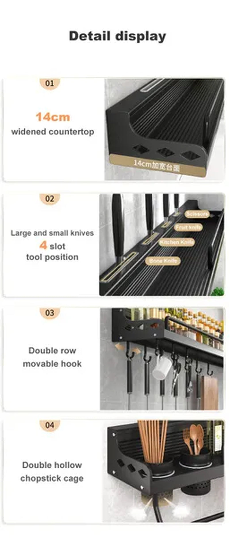 Kitchen Storage Shelf Wall-mounted Spice Racks Space Aluminum Multifunctional Punch-free Kitchen Shelf Kitchen Organizer