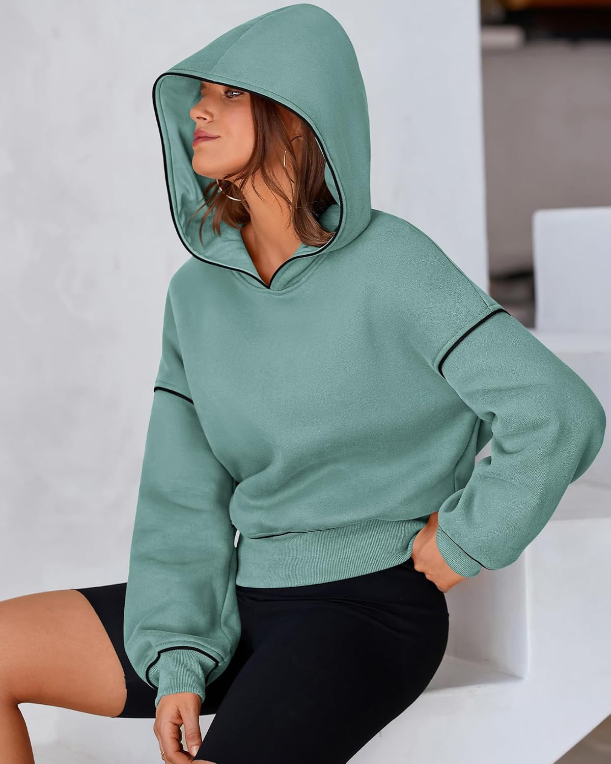 Women'S Casual Sweatshirt 2024 Fall Winter Clothes Long Sleeve Loose Fit Cropped Y2K Pullover Hoodies