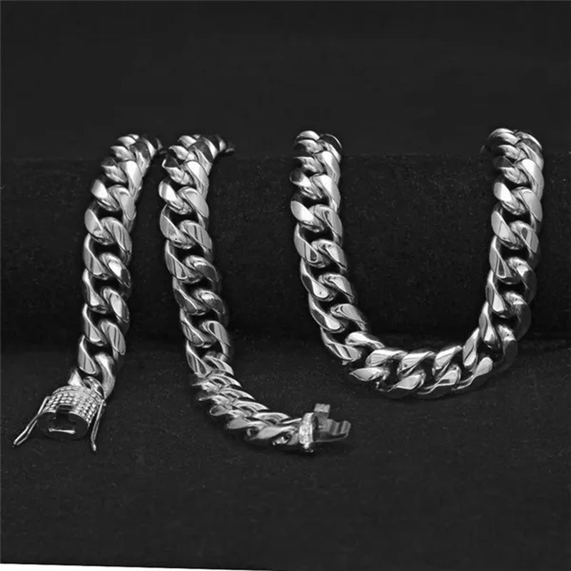 925 Silver Plated Chunky Necklace High Polished Stainless Steel Miami Curb Cuban Link Chain for Men 8/20/22/24/28/35 Inch (Quantity: 1Pcs)