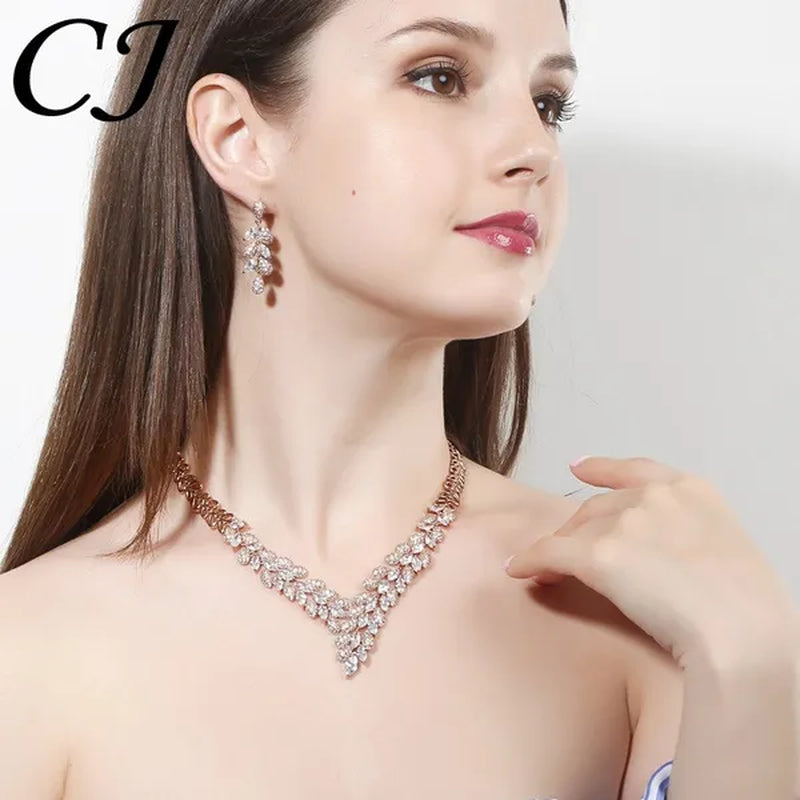 CANDICE High Quality Green Crystal Dubai Gold Plated Jewelry Sets Luxury CZ Stone African Necklace Earrings Wedding Set for Bridal Party