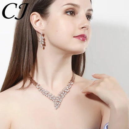 CANDICE High Quality Green Crystal Dubai Gold Plated Jewelry Sets Luxury CZ Stone African Necklace Earrings Wedding Set for Bridal Party