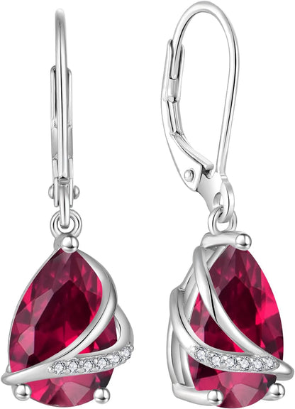 Birthstone Dangle Drop Earrings for Women 925 Sterling Silver Teardrop Leverback Earrings Jewelry Gifts for Wife Girlfriend Mother Daughter Her
