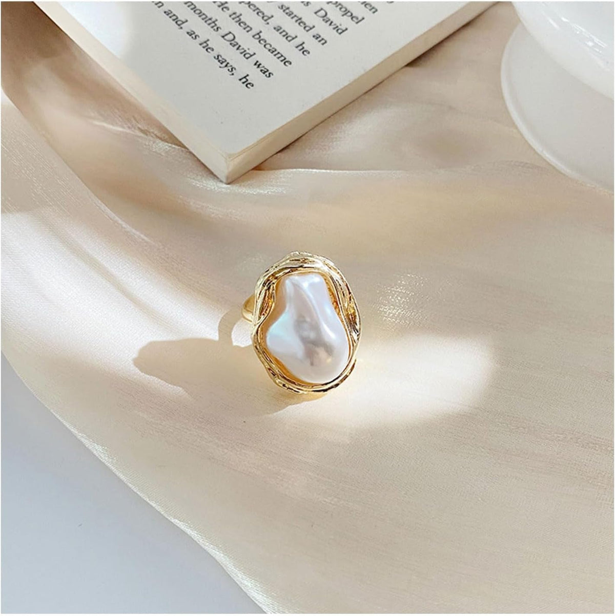 Pearl Ring for Women Geometrical Irregular Pearl Ring Womens Open Adjustable Index Finger Rings