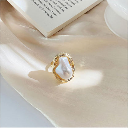 Pearl Ring for Women Geometrical Irregular Pearl Ring Womens Open Adjustable Index Finger Rings