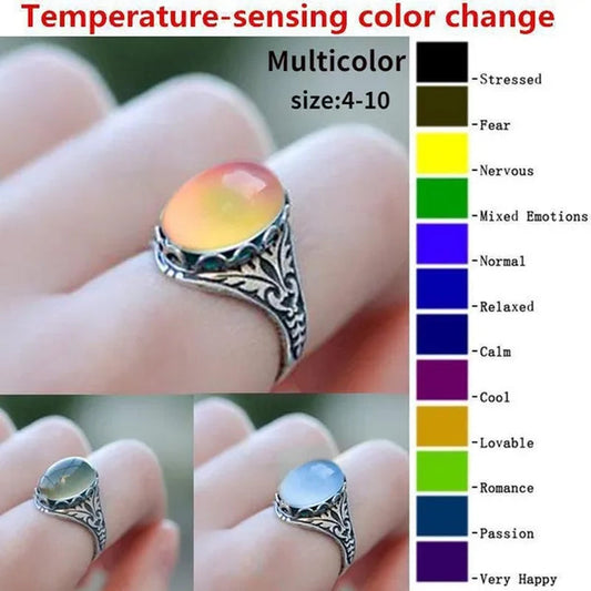 Retro Ring for Women Inlaid with Temperature-sensitive Change of The Color of The Main Stone Atural Stone Gemstone Ring Wedding Party Jewelry Accessories Gift