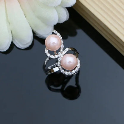 Luxury Silver 925 Jewelry Sets for Women Shiny Pink Pearl Bracelet Topaz Earrings Ring Necklace Sets Gift for Her Dropshipping