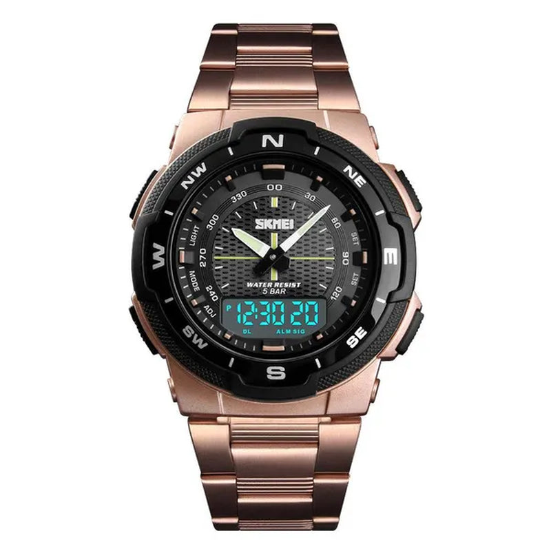 Fashion SKMEI 1370 Men's Digital Watch Outdoor Sports Waterproof Male Business Watches Golden Stainless Steel Wristwatch