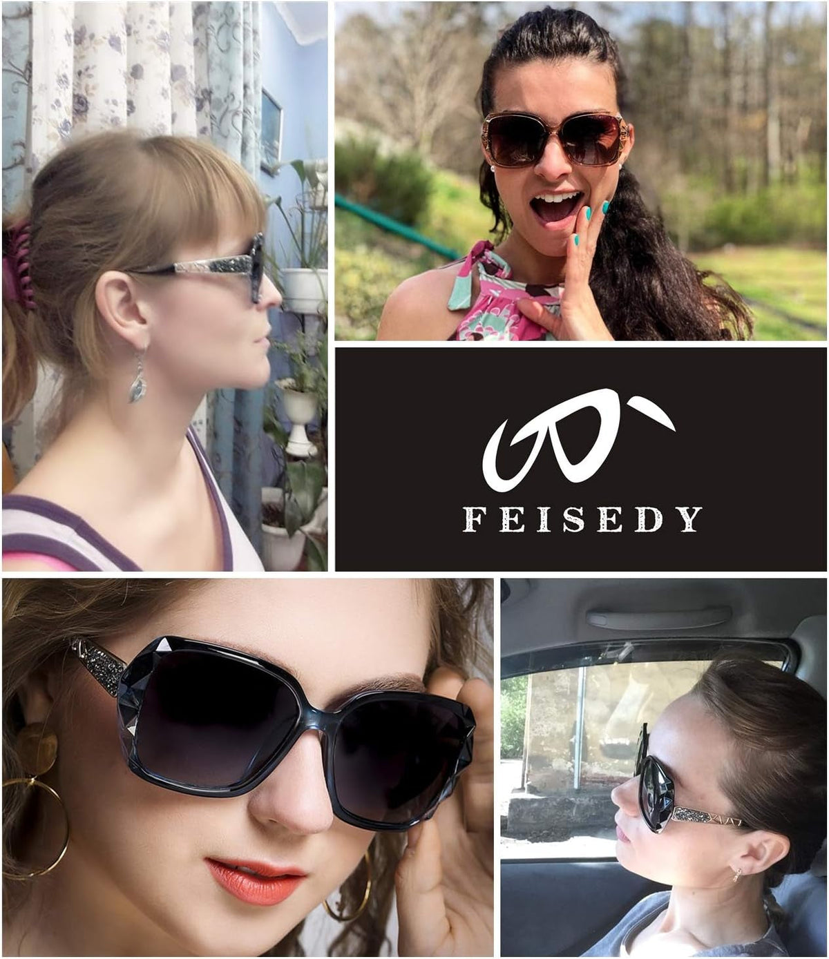 Polarized Women Square Sunglasses Sparkling Composite Shiny Frame B2289
