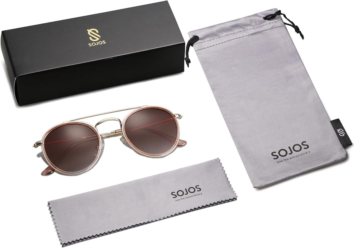 Retro Vintage round Polarized Sunglasses for Women Men Small Double Bridge Circle Sunnies SJ1104