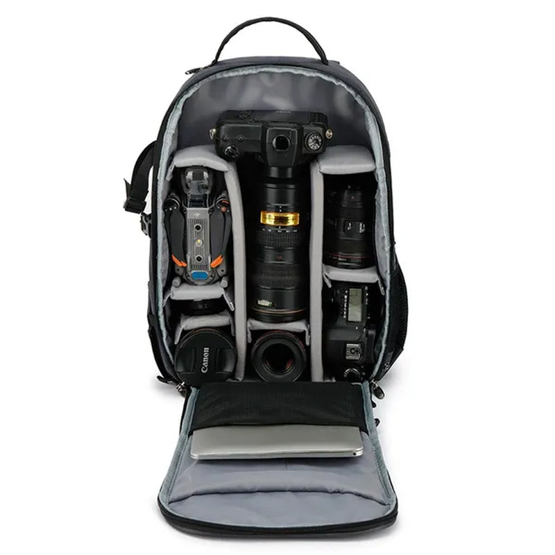SLR Digital Camera Bag Drone Backpack Multifunctional outdoor waterproof camera bag Foldable carrying tripod suitable for Canon Nikon Fuji SONY/DJI Drones can carry a 17.3-inch laptop as well as come with USB port