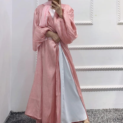 Women Muslim Dubai Hijab Dress Turkey Abayas Robe Bubble Sleeve Eid Open Abaya Islamic Clothing