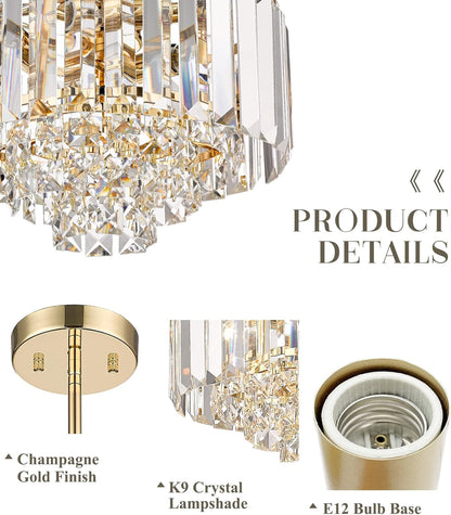 Gold Chandelier, 4-Tier Crystal Chandelier, Modern Pendant Light for Dinning Room Kitchen Island Bedroom Entryway, CC4215-3W-G