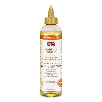 Moisture Miracle 5 Essential Hair Oils - Contains Castor, Grapeseed, Argan, Coconut & Olive Oil, Seals in Moisture & Adds Shine to Hair, Vitamin E, 8 Oz