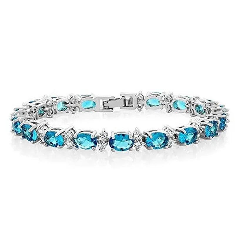 Gem Stone King 925 Sterling Silver Gorgeous Oval and Round Sparkling Cubic Zirconia CZ Tennis Bracelet Jewelry Gift