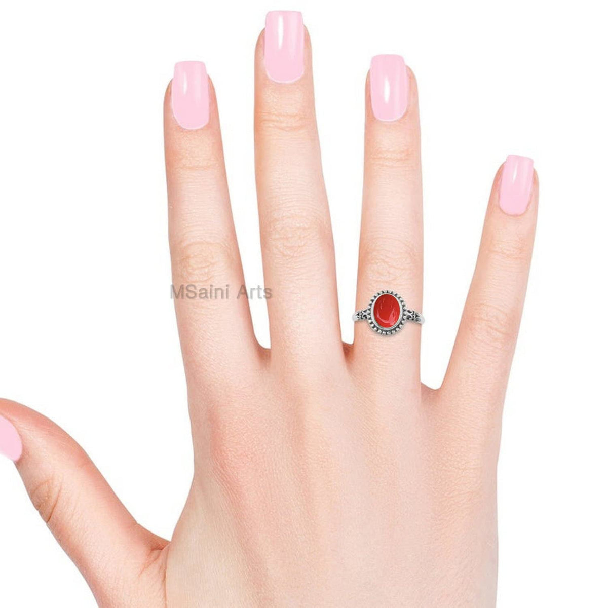 925 Sterling Silver Ring for Womens, Coral Gemstone Unique Handcrafted Ring
