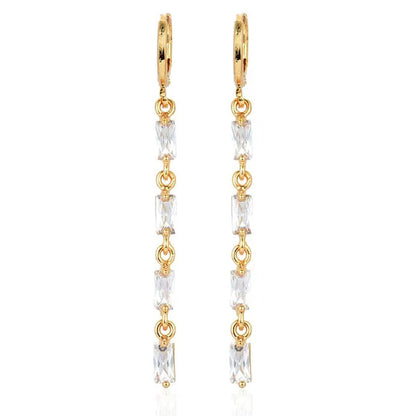 Women Rainbow Cubic Zirconia CZ Linear Dangle Earrings Jewelry