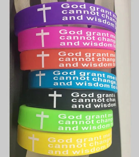 Pack of 30 multi-color jesus christ english cross serenity prayer silicone jewelry bracelets Elastic wristband（mix 7 color）