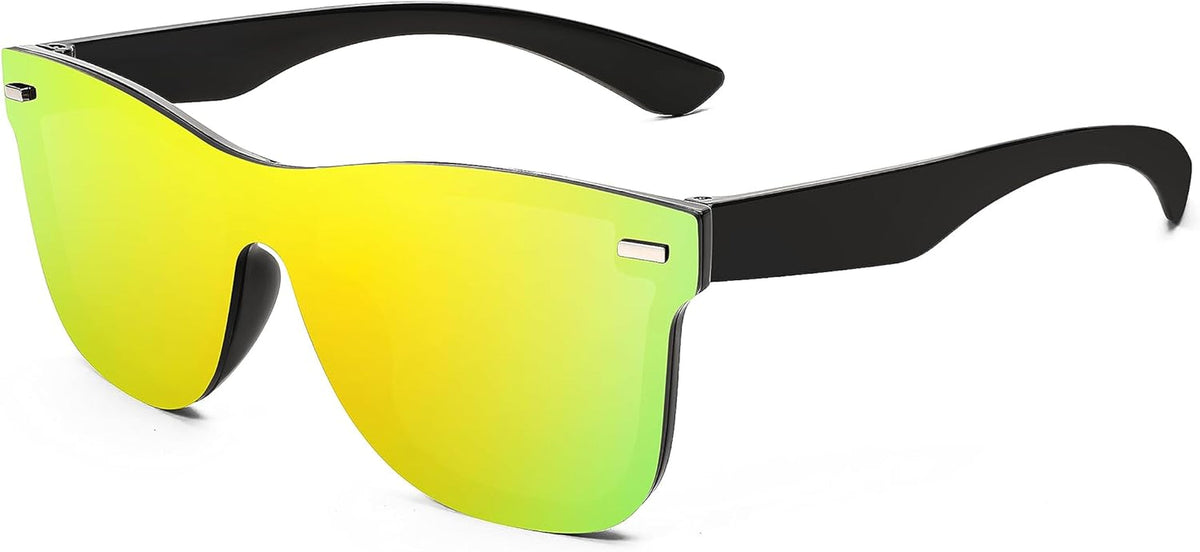 Sunglasses, Rimless Mirrored Sun Glasses with Reflective One-Piece Lens, B4114
