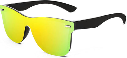 Sunglasses, Rimless Mirrored Sun Glasses with Reflective One-Piece Lens, B4114