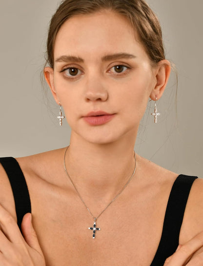 Cross Necklace for Women 925 Sterling Silver Halo Gemstone Pendant Birthstone Religious Jewelry for Mom