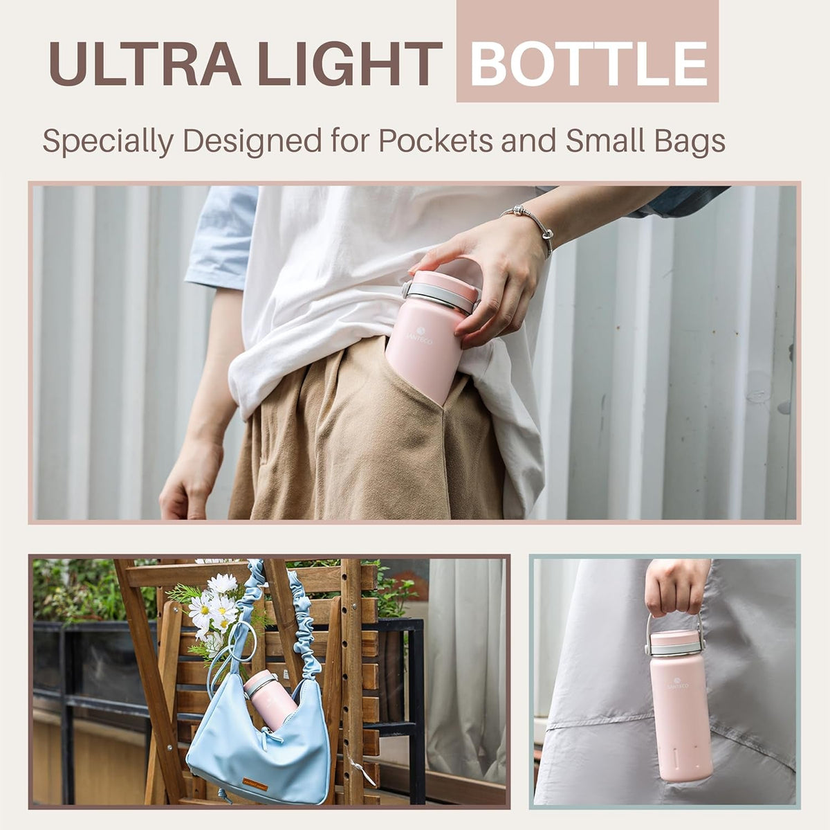 13Oz Wide Mouth Vacuum Insulated with Handle, Stainless Steel Water Bottle with Leakproof Sloseable Lid for Cold Water Drinks, Sports, Travel, Car and Yoga