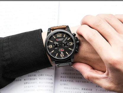 CURREN Men Quartz Watch Army Military Water-proof Calendar Chronograph Wristwatch Leather Strap Male Sport Watches