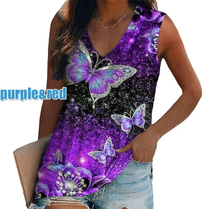 Ethnic Style Multi-pattern Print Sleeveless T-shirt Women's Vest V-neck Casual Loose Shirts Blouse Tank Top Camisoles