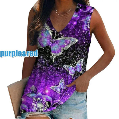 Ethnic Style Multi-pattern Print Sleeveless T-shirt Women's Vest V-neck Casual Loose Shirts Blouse Tank Top Camisoles
