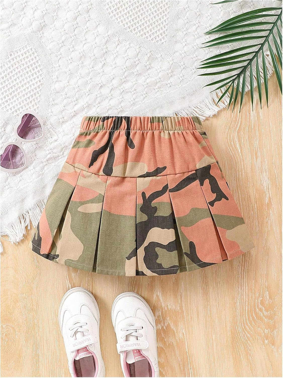 Girl'S Flared Camo Pleated Skirt Elastic High Waist a Line Streetwear Jersey Mini Skirts for Girls