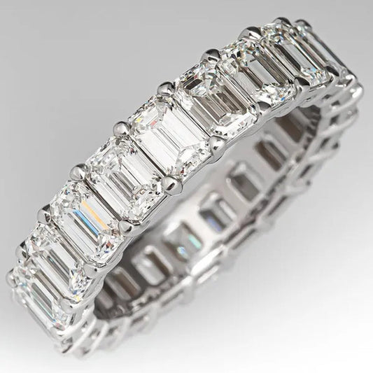 Luxury Jewelry Dainty 925 Sterling Silver White Sapphire Ring Full Eternity Diamond Wedding Band Elegant Female Bride Proposal Engagement Anniversary Party Gift Stackable Rings 4-12 Bague Femme