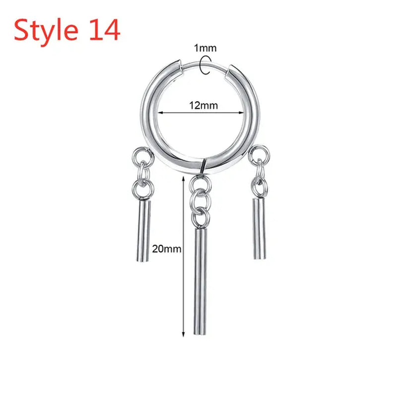 1 Pair Stainless Steel Huggie Hinged Hoop Earrings Hoop Dangle Earrings for Women Men Silver Black