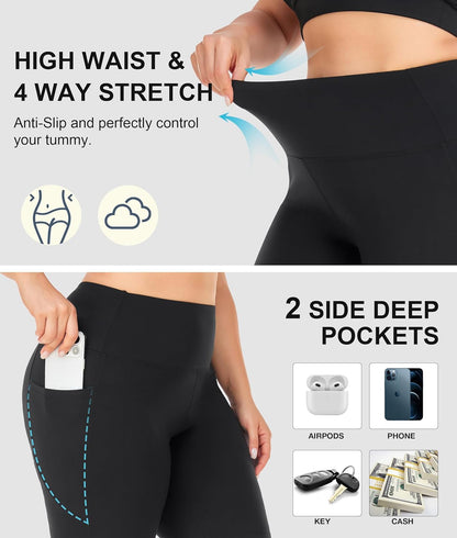 3 Pack plus Size Biker Shorts with Pockets for Women-High Waisted 8" Yoga Pants Workout Shorts