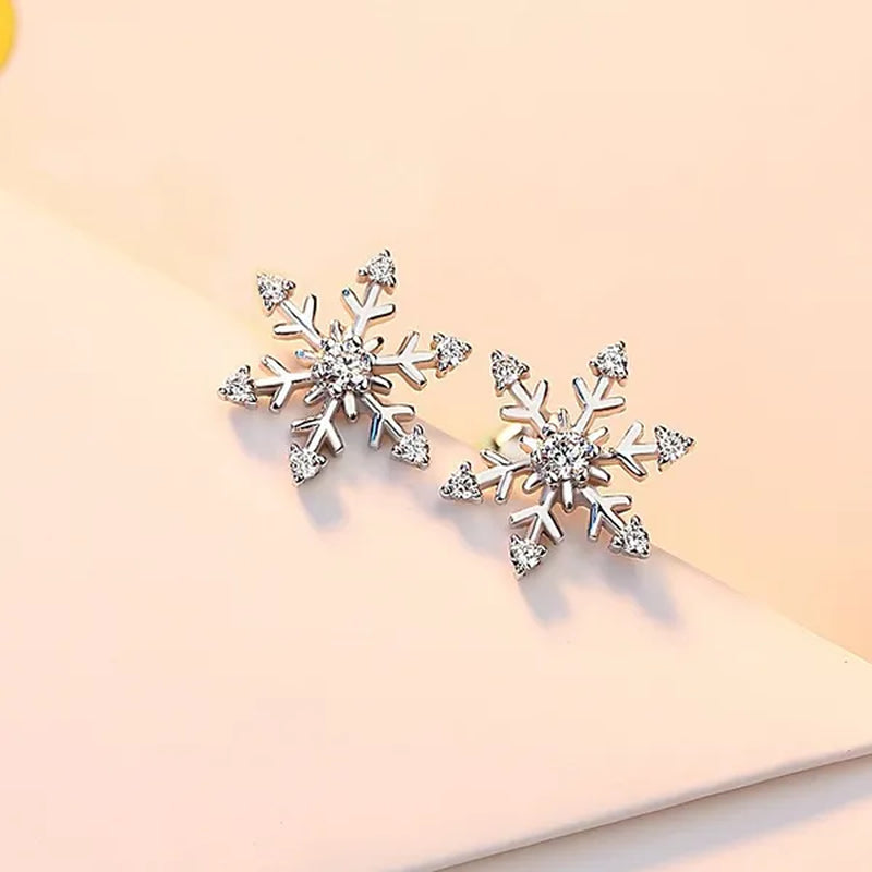 Fashion Women 925 Sterling Silver Crystal Snowflake Stud Earrings Charm Jewelry Christmas Accessories