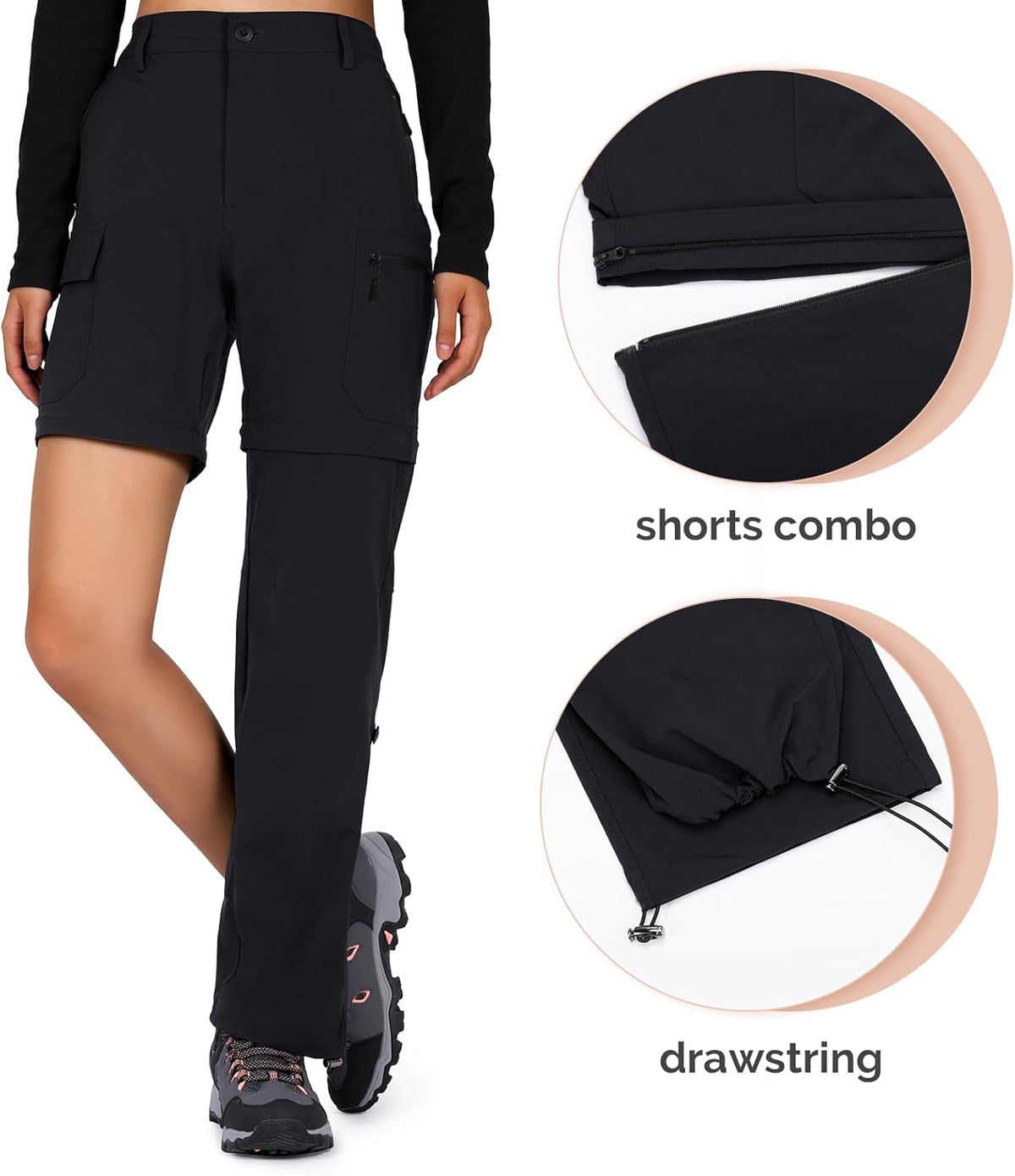 Women'S-Hiking-Pants-Convertible Quick-Dry-Stretch-Lightweight Zip-Off Outdoor Pants with 5 Deep Pockets