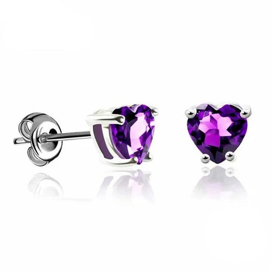 Majesty Diamonds MDS170140 0.8 CTW Heart Purple Amethyst Stud Earrings in .925 Sterling Silver