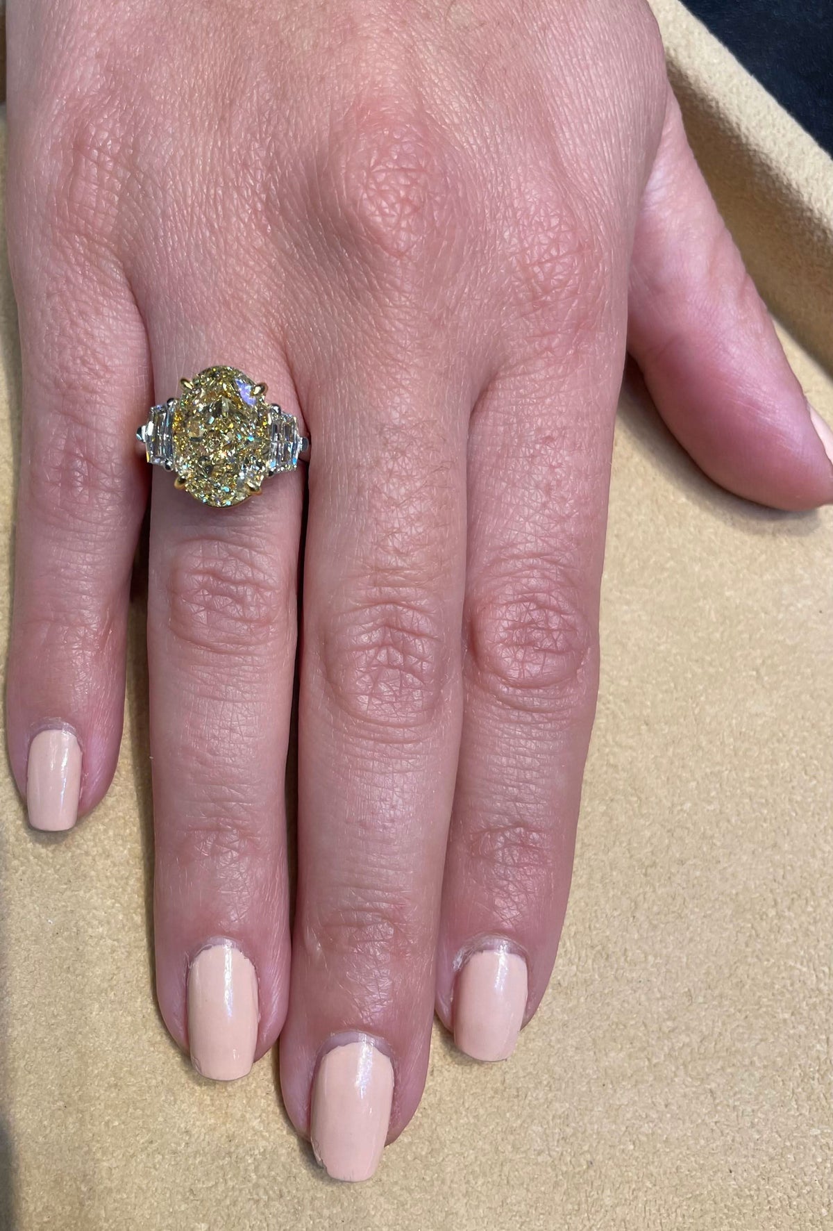 Stunning 6 Carat Oval Yellow Diamond Ring GIA Certified Platinum