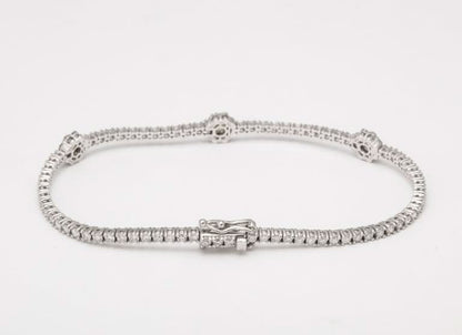 14k White Gold Flower Diamond Tennis Bracelet 3.68 Carat New