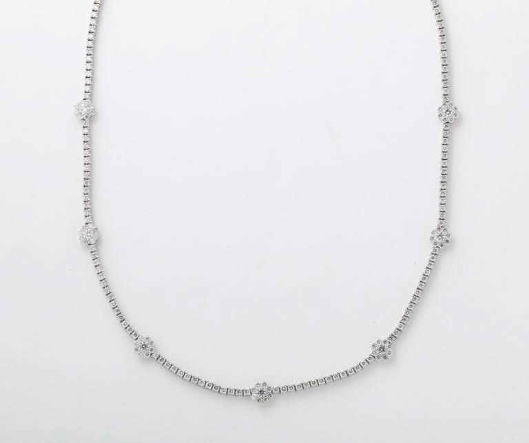 Premium 6.75ct Flower Diamond Tennis Necklace in 14k White Gold