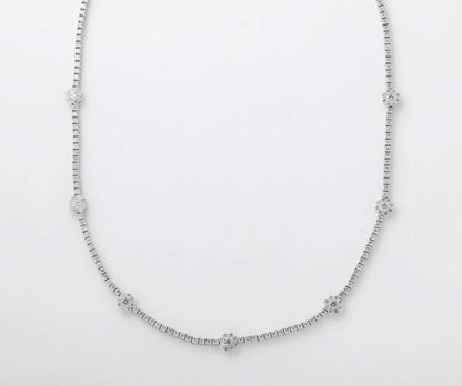 Premium 6.75ct Flower Diamond Tennis Necklace in 14k White Gold