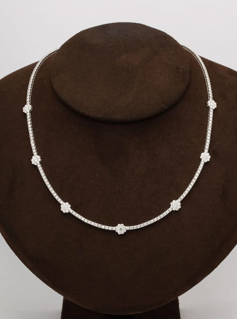 Premium 6.75ct Flower Diamond Tennis Necklace in 14k White Gold
