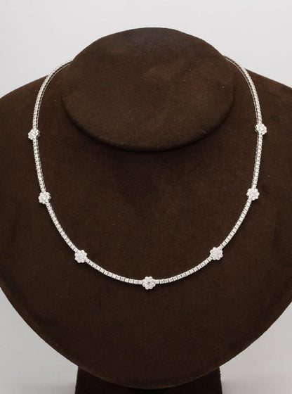 Premium 6.75ct Flower Diamond Tennis Necklace in 14k White Gold