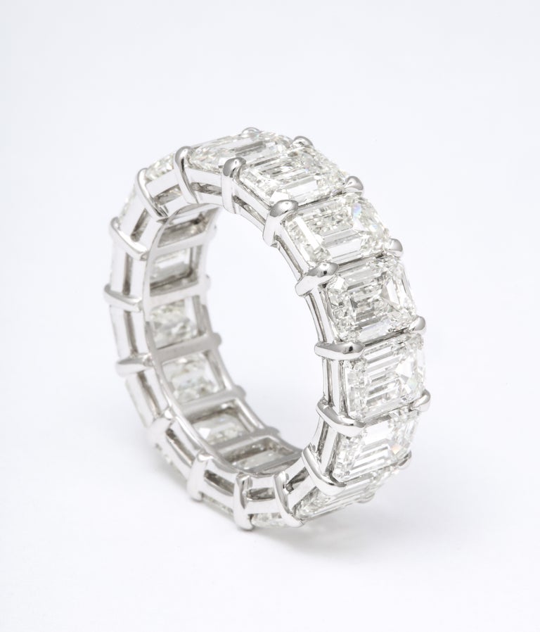 Glistening 13 Carat Emerald Cut Diamond Eternity Band Platinum Ring