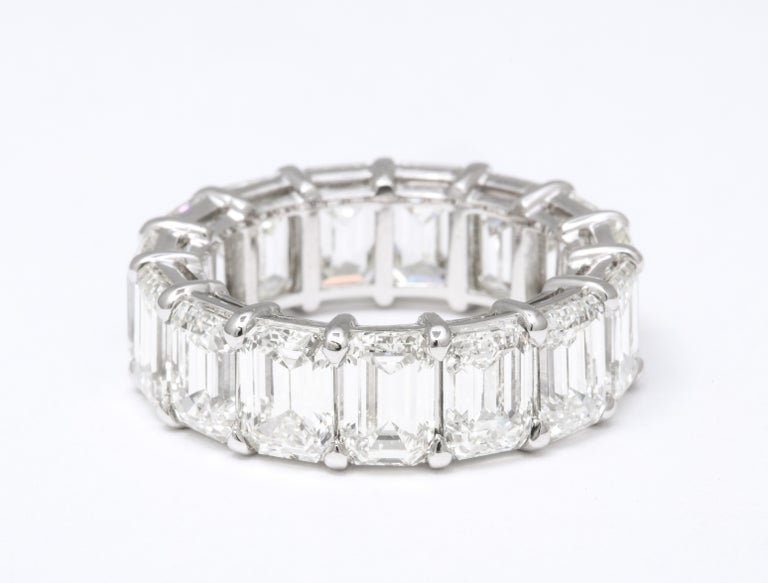Glistening 13 Carat Emerald Cut Diamond Eternity Band Platinum Ring