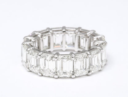Glistening 13 Carat Emerald Cut Diamond Eternity Band Platinum Ring
