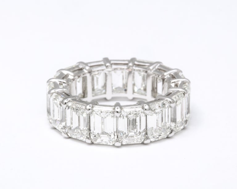 Glistening 13 Carat Emerald Cut Diamond Eternity Band Platinum Ring