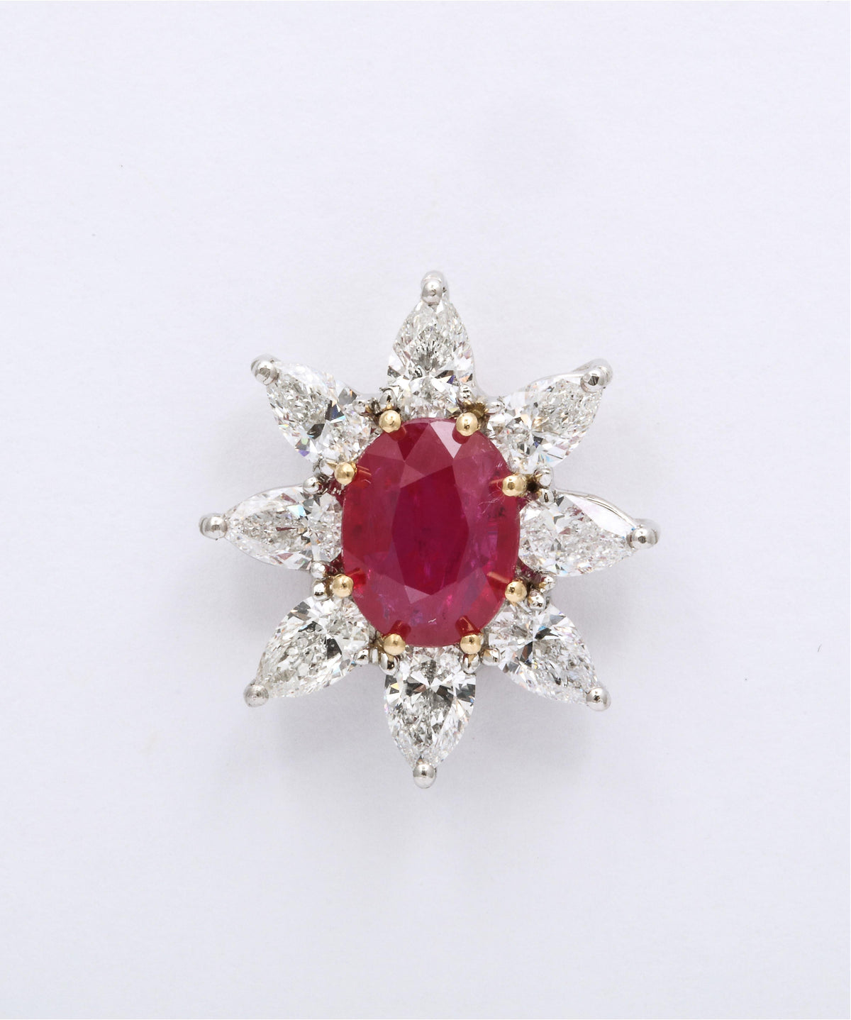 Vibrant 4.23 Carat Ruby and Pear Shaped Diamond Platinum Earrings