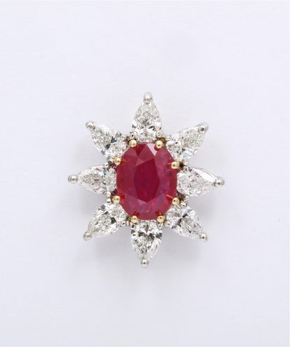 Vibrant 4.23 Carat Ruby and Pear Shaped Diamond Platinum Earrings
