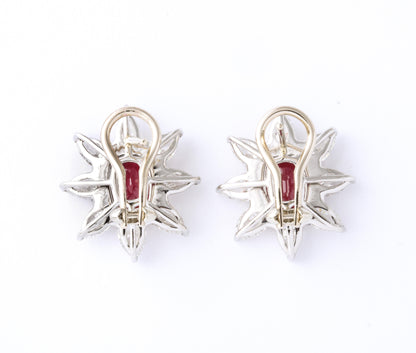 Vibrant 4.23 Carat Ruby and Pear Shaped Diamond Platinum Earrings