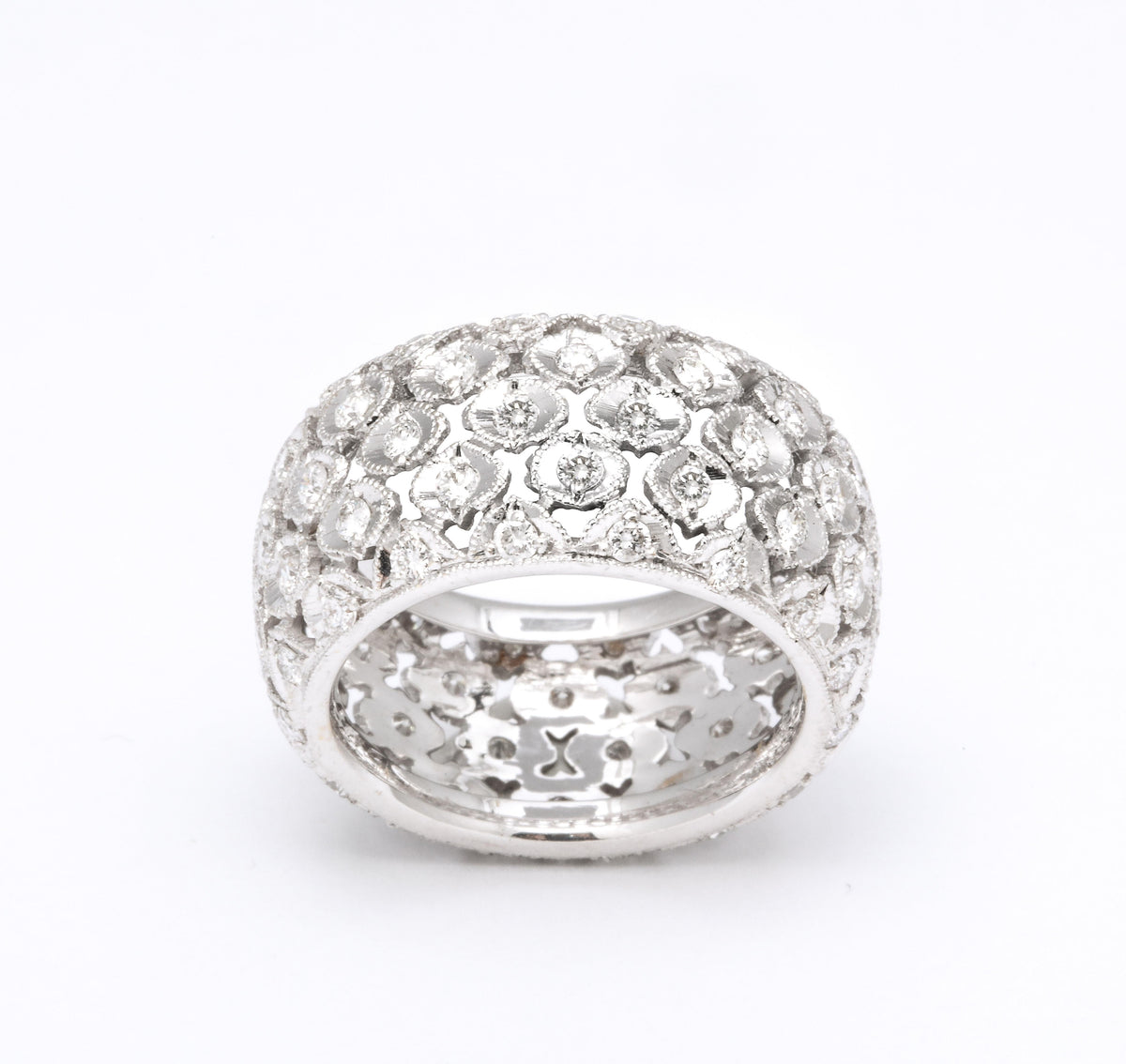 18k White Gold Wide Diamond Band 1.60 Carat Ring