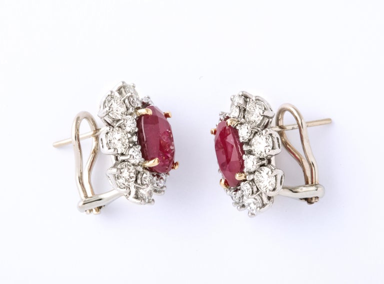 Elegant 7.47ct Intense Red Oval Ruby and Diamond Clip-on Earrings